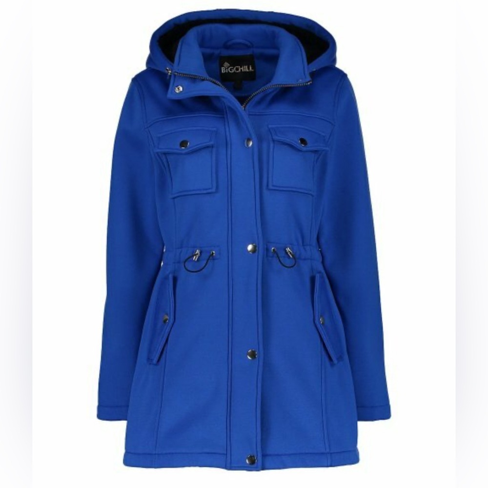 New Big Chill Womens Coat Size 3X Royal Blue‎ Drawstring Hooded Anorak Long Coat